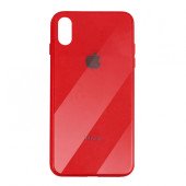 Чехол накладка iPhone Xs Max Glass Plastic Case Logo (red)