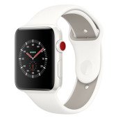 Apple Watch Series 3 GPS + Cellular 38mm Stainless Steel w. Soft White Sport B. (MQJV2)