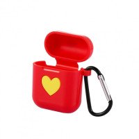 Чехол для AirPods Silicone Case Heart с карабином (red)