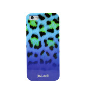 Чехол Накладка для iPhone 5/5S JUSTCAVALLI ORIGINAL LEOPARD (синий) (силикон)