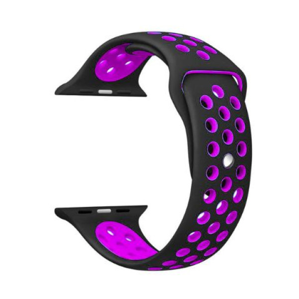 Ремешок-браслет для Apple Watch 42mm Silicone Nike Sport Band (Black-Ultra Violet)