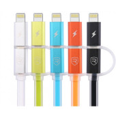 Кабель Apple Lightning REMAX AURORA 2IN1(1m) (Силикон) (Серебристый)