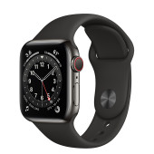 Apple Watch Series 6 GPS + Cellular 44mm Graphite Stainless Steel Case w. Black Sport B. (M07Q3)