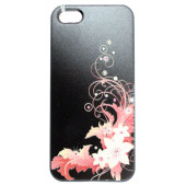 Чехол Накладка для iPhone 5/5S SWAROVSKI FLOWERS (черный) (пластик)