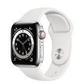 Apple Watch Series 6 GPS + Cellular 44mm Silver Stainless Steel Case w. White Sport B. (M07L3, M09D3)