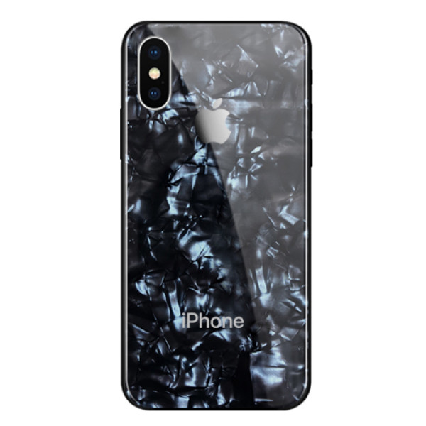 Чехол накладка iPhone Xs Max Glass Marble Case (black) - фото Чехол накладка iPhone Xs Max Glass Marble Case (black)