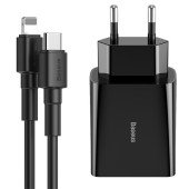 Мережевий зарядний пристрій Baseus Speed Mini PD Single Type-C Quick Charge 18W with Cable Type-c to iP PD 18W (Black)