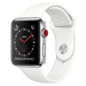 Apple Watch Series 3 GPS + Cellular 38mm Stainless Steel w. Soft White Sport B. (MQLV2)