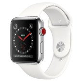 Apple Watch Series 3 GPS + Cellular 38mm Stainless Steel w. Soft White Sport B. (MQLV2)