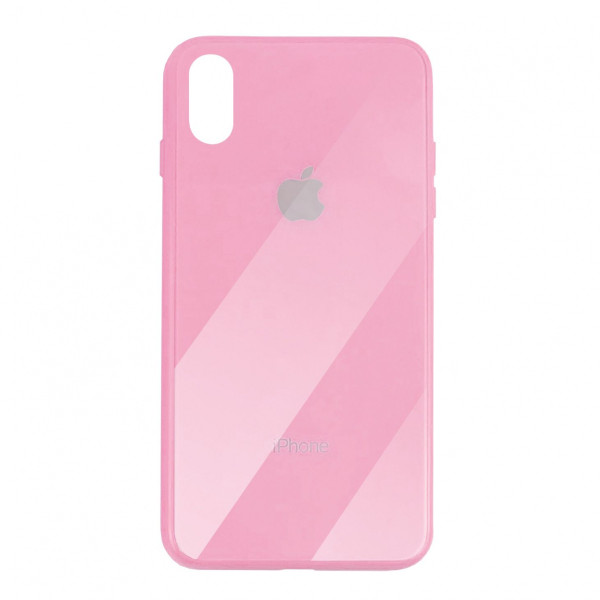 Чехол накладка iPhone Xs Max Glass Plastic Case Logo (pink)