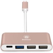 Перехідник USB HUB Baseus Sharp seriesTape-C+3HUB Adapter (rose gold)