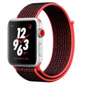 Apple Watch Nike+ Series 3 GPS + Cellular 42mm Silver Aluminum w. Bright Crimson/BlackSport L. (MQLE2)