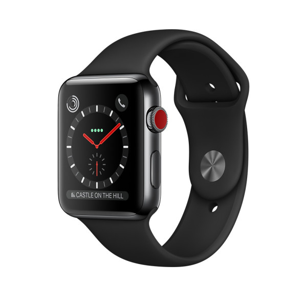 Apple Watch Series 3 GPS + Cellular 42mm Space Black Stainless Steel w. Black Sport B. (MQK92)