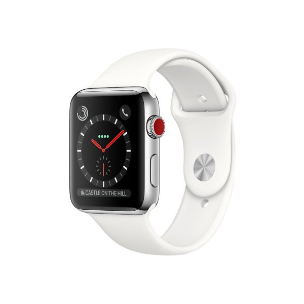 Apple Watch 42mm Series 3 Cellular Stainless Steel w. Soft White Sport b. (MQLY2)
