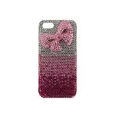 Чехол Накладка для iPhone 5/5S CRYSTALS BOW (розовый) (пластик)