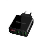 Мережевий зарядний пристрій Usams LED Display travel charger 3 USB (black)