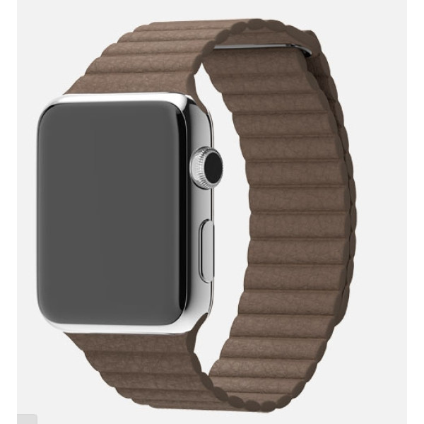 Apple Watch 42mm Stainless Steel Case with Light Brown Leather Loop (MJ422)