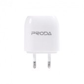 Мережевий зарядний пристрій PRODA 1 Amp 2 USB(Білий)