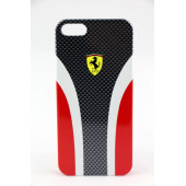 Чехол Накладка для iPhone 5/5S FERRARI Scuderia Carbon (красный) (пластик)