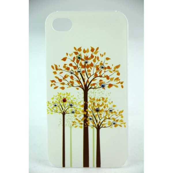 Чехол Накладка для iPhone 4/4SLAVAS SWAROVSKI Wood (Белый) (Пластик)