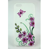Чехол Накладка для iPhone 5/5S LAVAS SWAROVSKI Flowers (белый) (пластик)