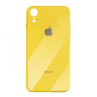 Чехол накладка iPhone Xr  Glass Plastic Case Logo (yellow)