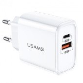 Мережевий зарядний пристрій Usams T15 Type-C + USB 18W (white)