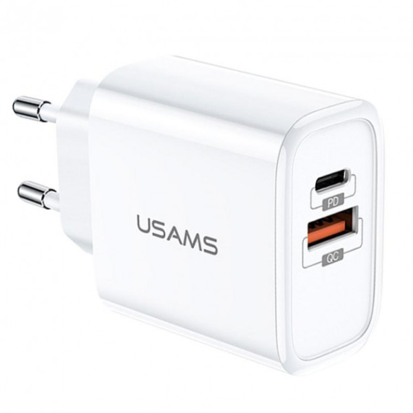 Сетевое зарядное устройство Usams T15 Type-C + USB 18W (white) - фото Сетевое зарядное устройство Usams T15 Type-C + USB 18W (white)