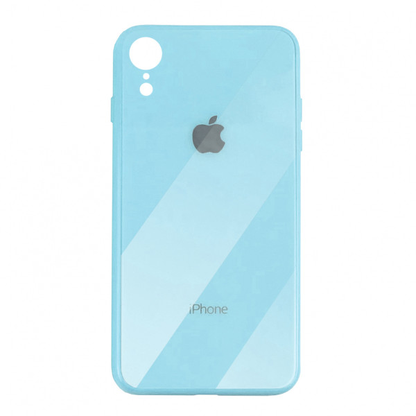 Чехол накладка iPhone Xr Glass Plastic Case Logo (blue) - фото Чехол накладка iPhone Xr Glass Plastic Case Logo (blue)
