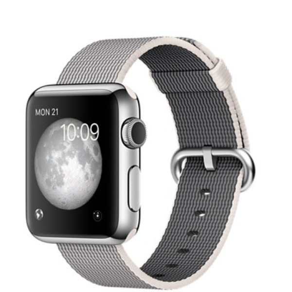 Apple Watch 38mm Stainless Steel Case with Pearl Woven Nylon (MMFH2)