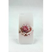 Чехол Накладка для iPhone 5/5S CONNEX SWAROVSKI Rose in Han (белый) (пластик)