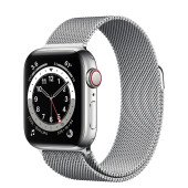 Apple Watch Series 6 GPS + Cellular 44mm Silver Stainless Steel Case with Silver Milanese Loop (M07M3, M09E3)