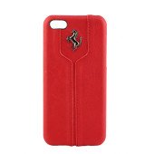 Чехол Накладка для iPhone 5C FERRARI (красный) (кожа)