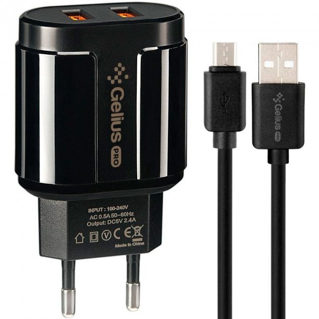 СЗУ Gelius Pro Avangard GP-HC06 2USB 2.4A + Cable MicroUSB Black (12 мес)