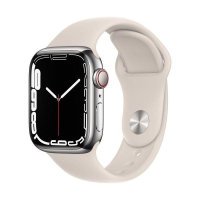 Apple Watch Series 7 GPS + Cellular 41mm Silver Stainless Steel Case w. Starlight Sport Band (MKHE3)