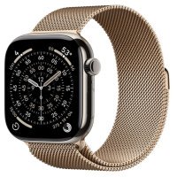 Apple Watch Series 11 GPS + Cellular 46mm Natural Tit. Case w. Gold Milanese Loop - S/M (MFAY4+MGJ44)