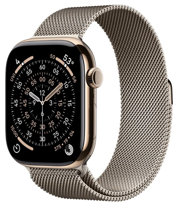 Apple Watch Series 11 GPS + Cellular 46mm Gold Tit. Case w. Natural Milanese Loop - S/M (MFC34+MGJ24)