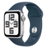 Apple Watch SE 2 GPS 40mm Silver Aluminium Case with Storm Blue Sport Band M/L (MRE23)
