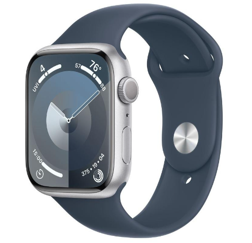 Apple Watch Series 9 GPS + Cellular 45mm Silver Aluminum Case w. Storm Blue Sport Band - S/M (MRMG3)