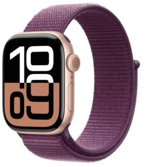 Apple Watch Series 10 GPS 42mm Rose Gold Aluminum Case w. Plum Sport Loop (MWWK3)