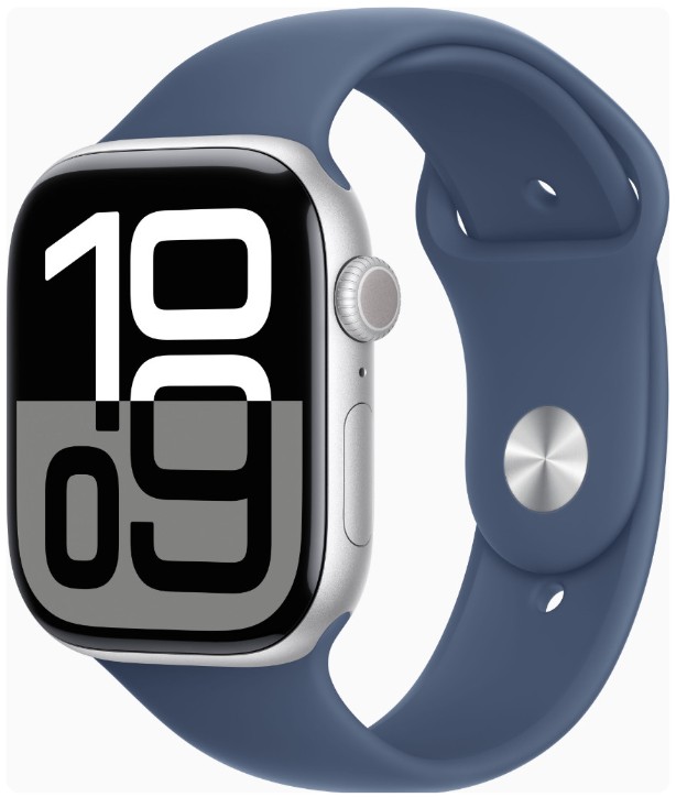 Apple Watch Series 10 GPS 46mm Silver Alu. Case w. Denim Sport Band - S/M (MWWL3)