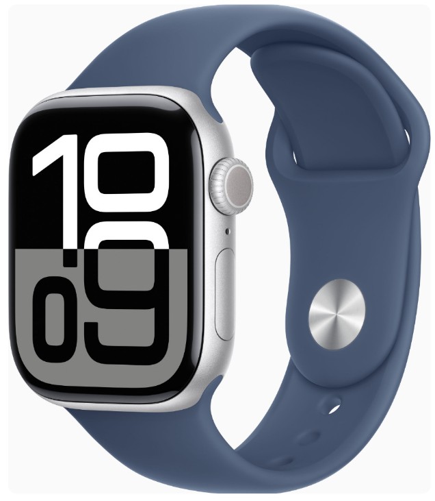 Apple Watch Series 10 GPS + Cellular 42mm Silver Alu. Case w. Denim Sport Band - M/L (MWX43)