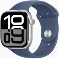 Apple Watch Series 10 GPS + Cellular 46mm Silver Alu. Case w. Denim Sport Band - S/M (MWY03)