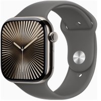 Apple Watch Series 10 GPS + Cellular 46mm Natural Titanium Case w. Stone Grey Sport Band - M/L (MWYA3)