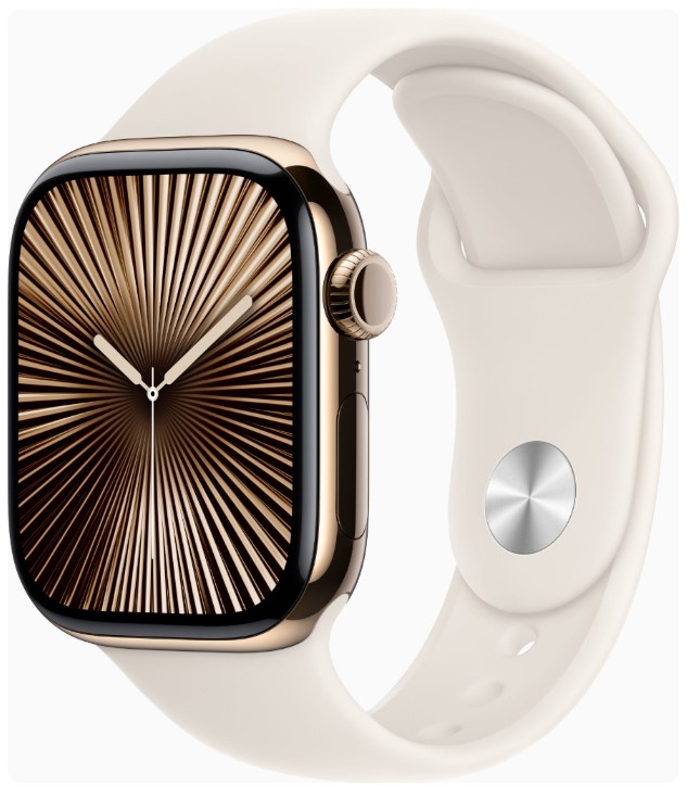 Apple Watch Series 10 GPS + Cellular 42mm Gold Titanium Case w. Starlight Sport Band - S/M (MX063)