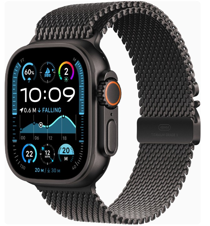 Apple Watch Ultra 2 GPS + Cellular 49mm Black Titanium Case w. Black Titanium Milanese Loop - S (MX4W3)
