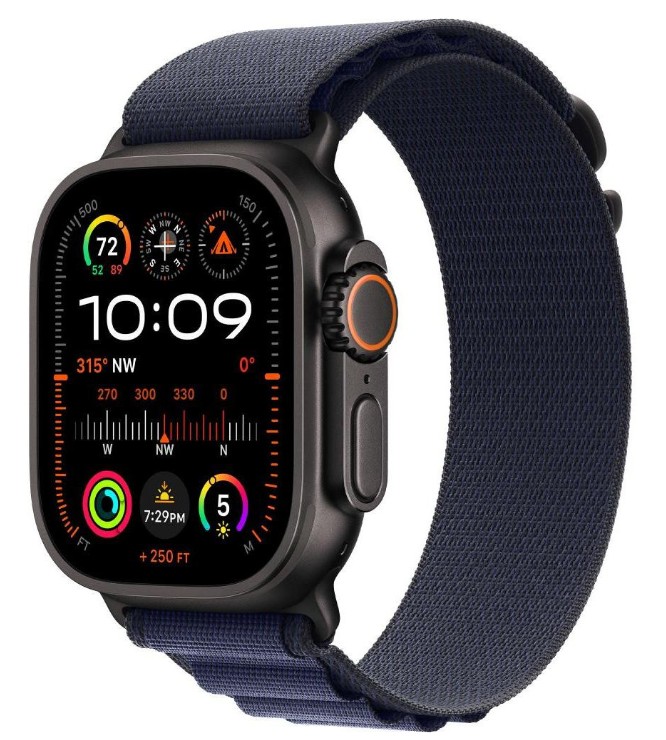 Apple Watch Ultra 2 GPS + Cellular 49mm Black Titan. Case w. Navy Alpine Loop - Small (MYTF3+MYPW3)