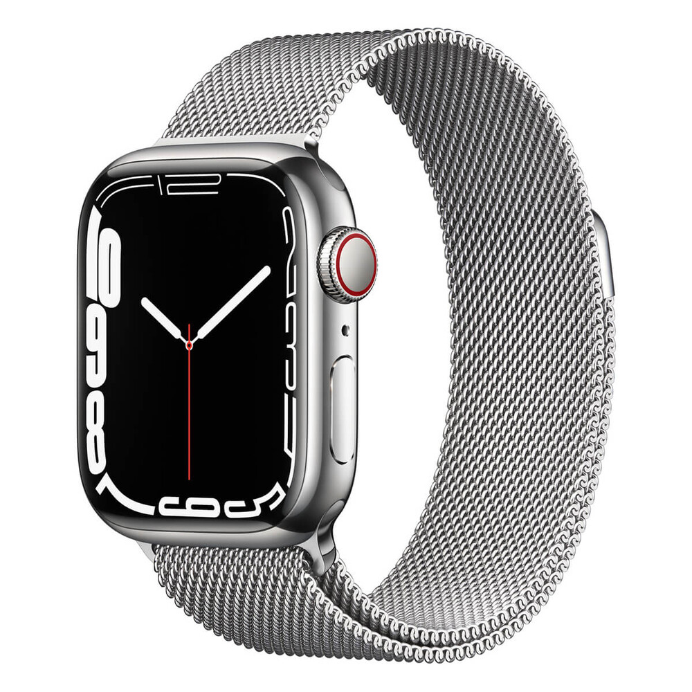 Apple Watch Series 7 GPS + Cellular 41mm Silver Stainless Steel Case with Silver Milanese Loop (MKHF3)