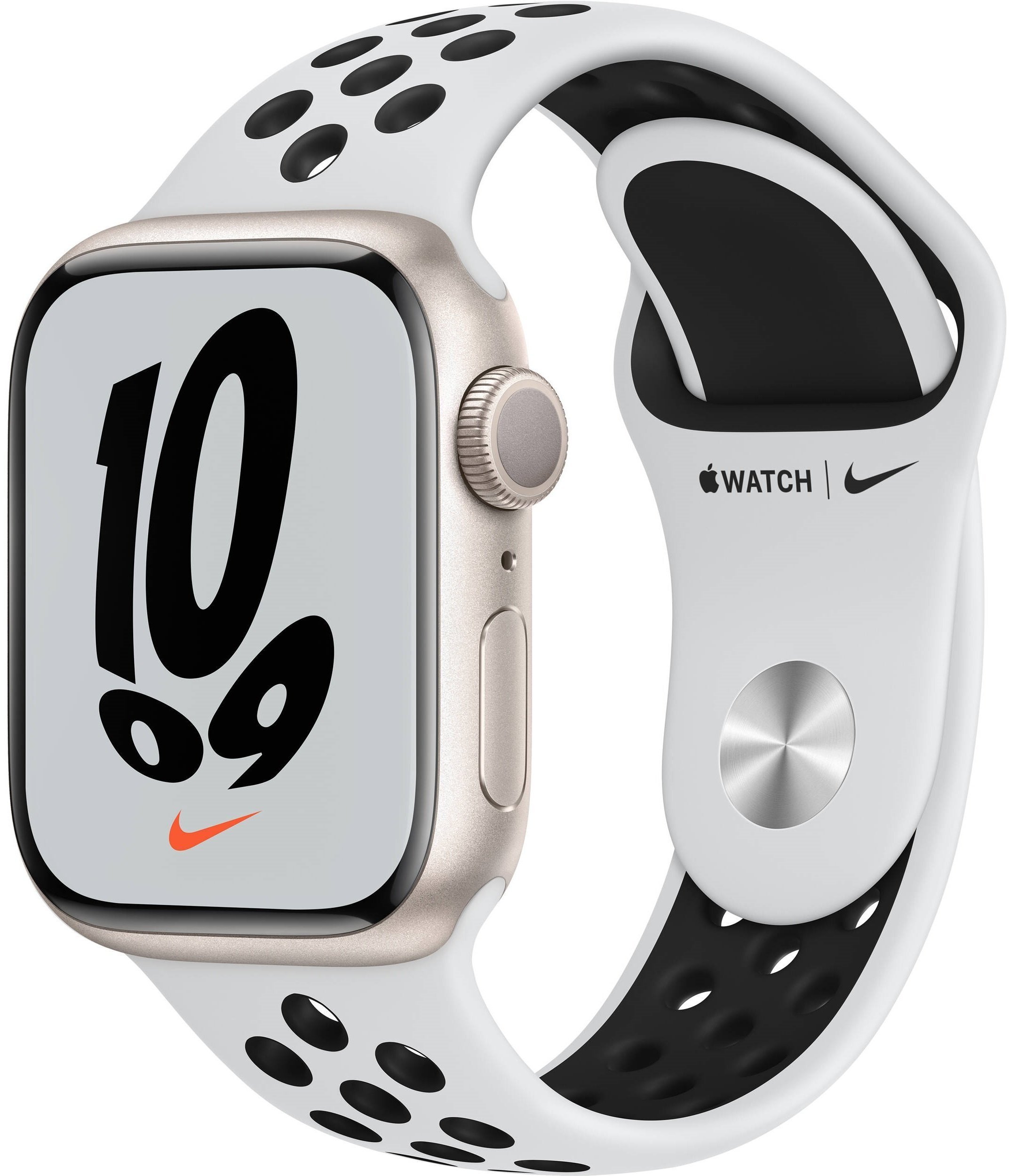 Apple Watch Series 7 Nike+ GPS 45mm Starlight Aluminum Case With Pure Platinum/Black Sport Band (MKNA3UL)