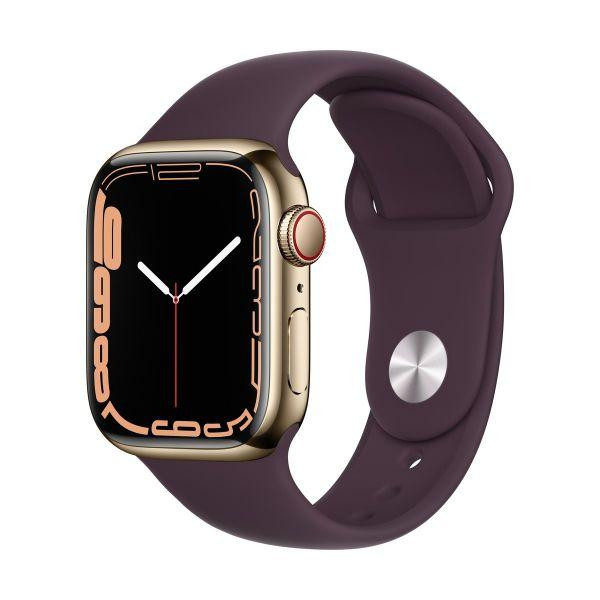 Apple Watch Series 7 GPS + Cellular 45mm Gold S. Steel Case w. Dark Cherry Sport Band (MKJF3)